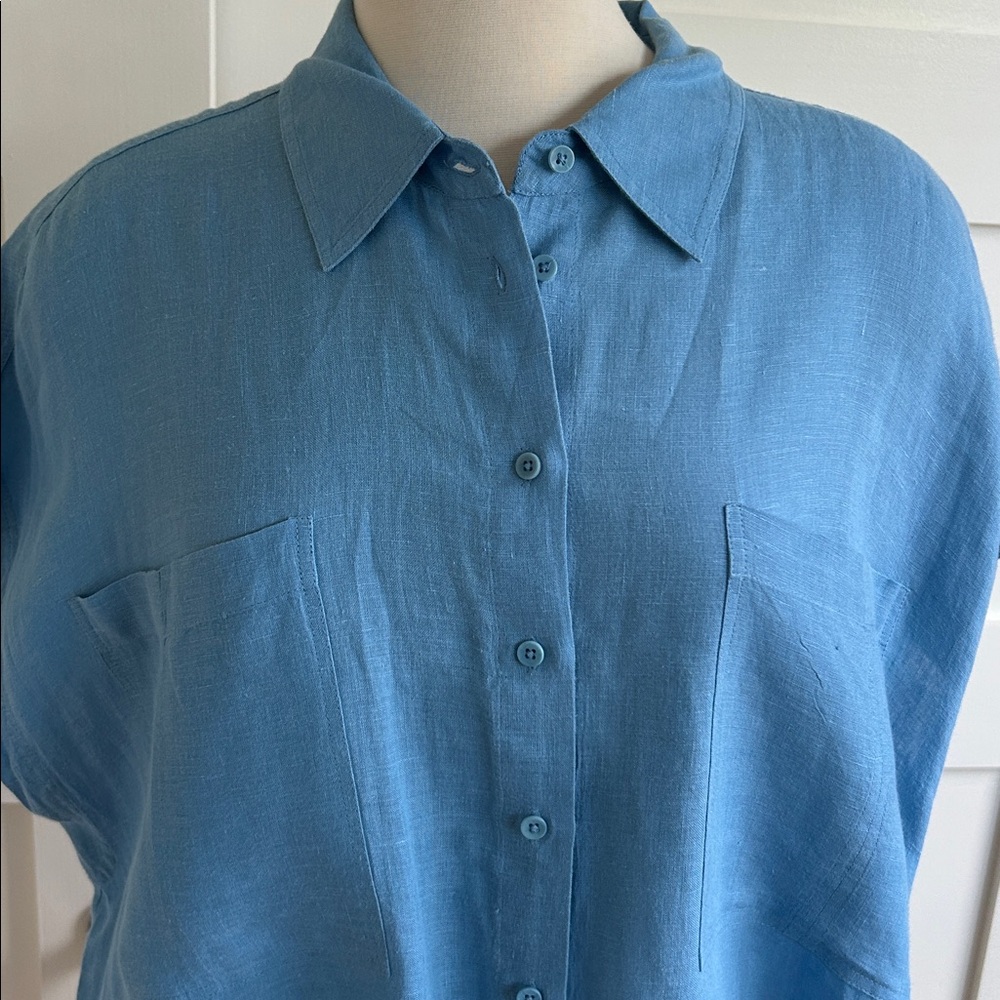 Apiece Apart- Sollar button up linen top in Robin Blue - Picture 5 of 9